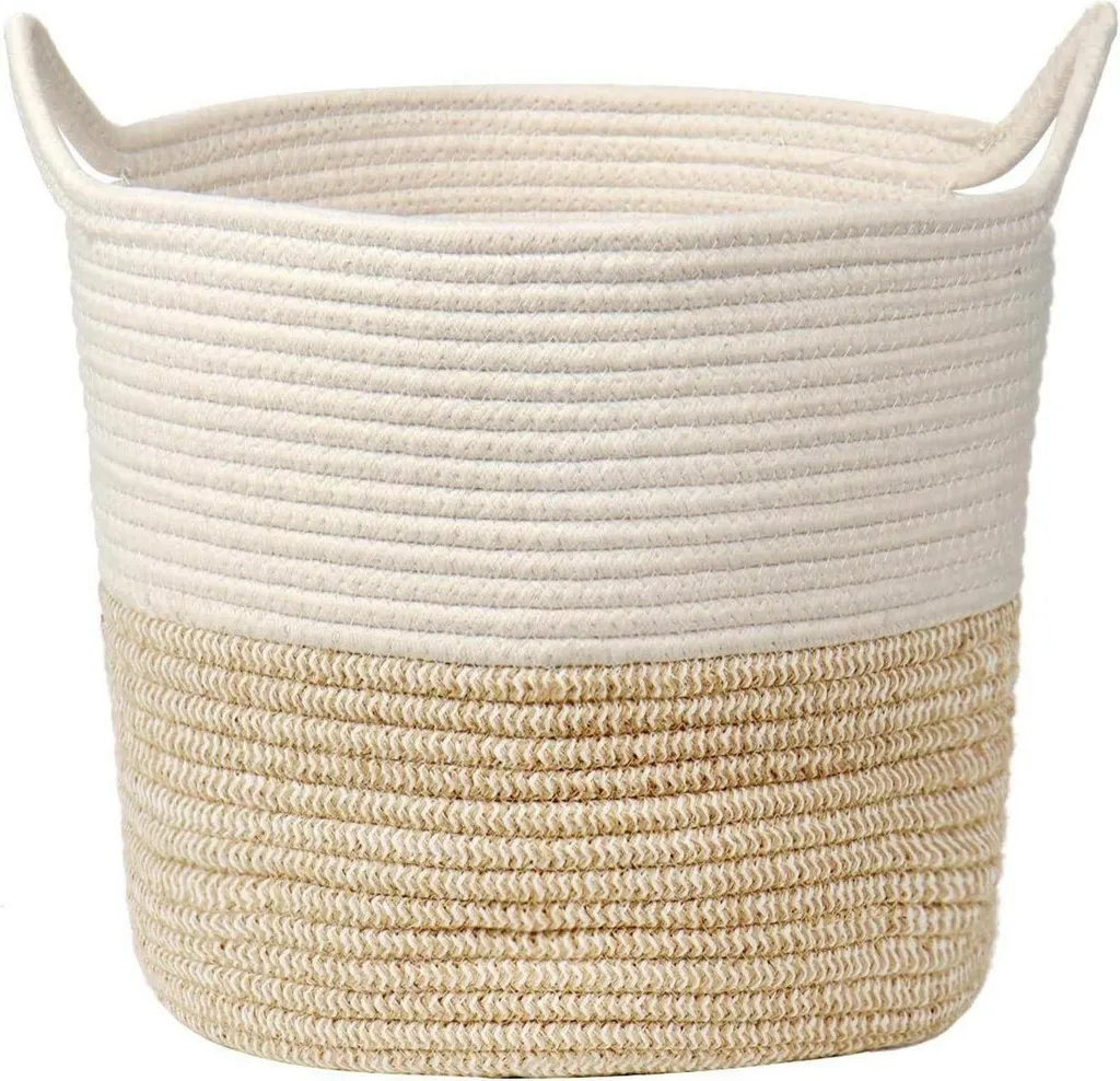 Petit panier à linge 30cm en coton naturel blé avec poignée robuste
