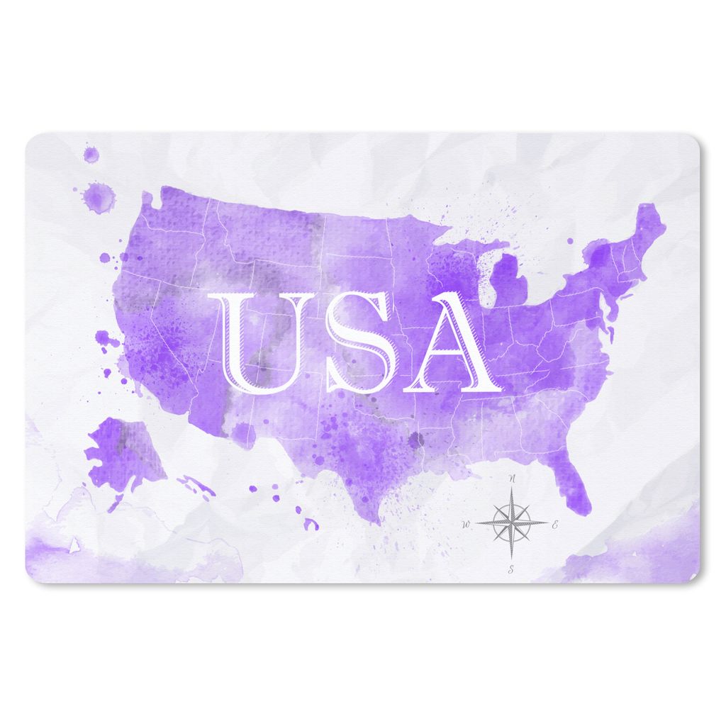MuchoWow Mauspad Mousepad Karte - Amerika - Lila - Aquarell 27x18 cm - Mousepads - Maus Mat - Pad - Mausunterlage - Büroartikel - Desk Matten