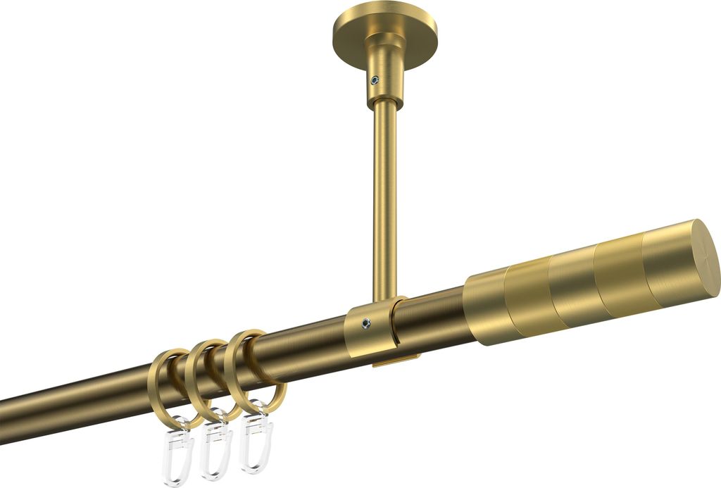 Interdeco Gardinenstange / Vorhangstange Messing Antik / Messing-Optik, Typ Sonette Mavell (Zylinder Bicolor) Deckenmontage, 20 mm Ø 1-läufig, 10...