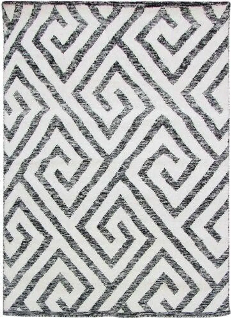 Tapis Kelim ASH 69 Motif Géométrique Noir et Blanc 100x150 cm Robuste