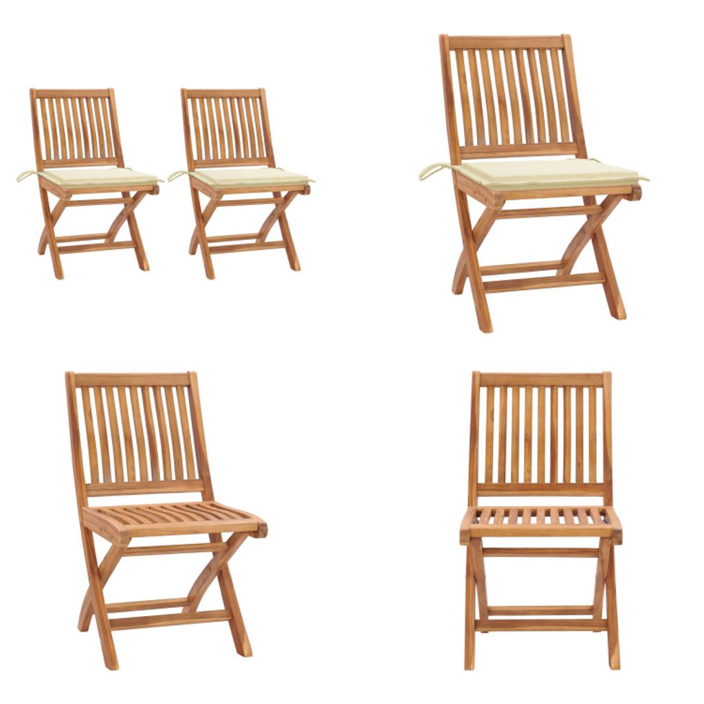 vidaXL Gartenstühle 2 Stk. mit Cremen Kissen Teak Massivholz - Gartenstuhl - Gartenstühle - Holz-Gartenstuhl - Holz-Gartenstühle