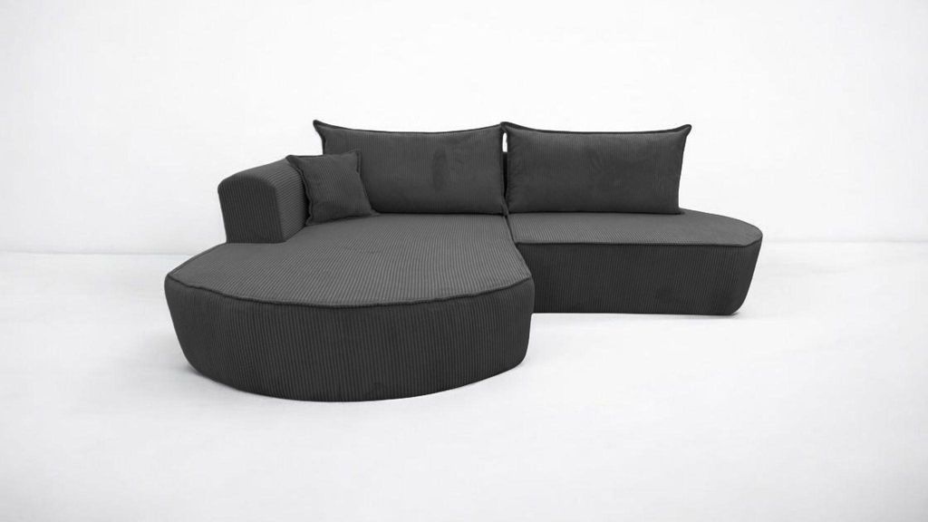 Ecksofa Karl 255x185 couch Grau Cord mit Schlaffunktion bettkasten Poso 34 Links