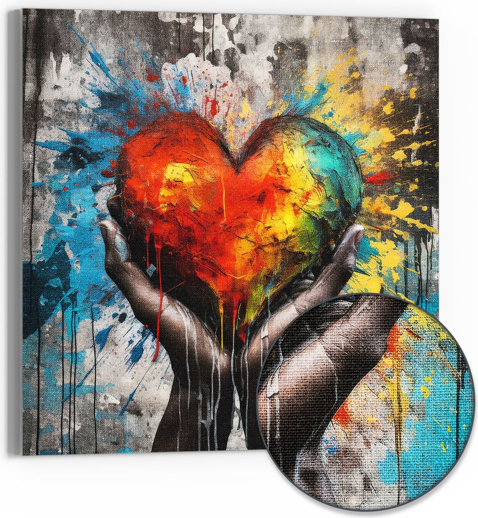 DEQOART Hybrid Leinwand Bild 30x30 cm 'Herz in Händen' Wandbild Glas flach modern