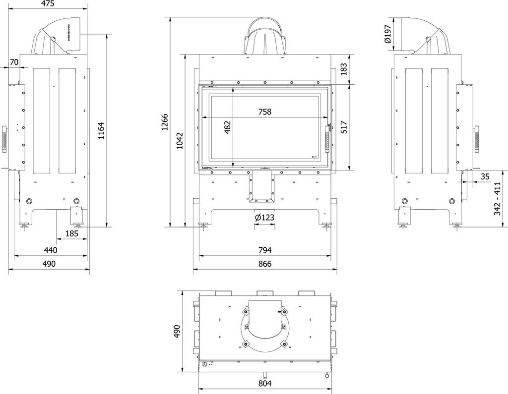 Wkład Kominkowy Kominek KRATKI LUCY 14kW fi200  Czarny Zdjęcie produktu 