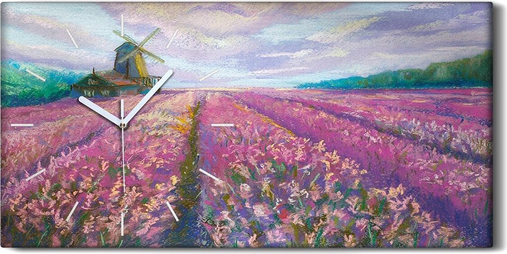 Leinwand Uhr Küche Wohnzimmer Bild Geräuschlos 60x30 Lavendel wiese Windmühle - weiße Hände
