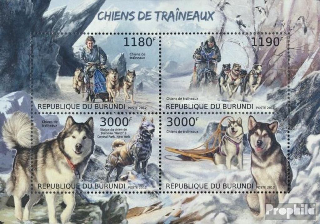 Briefmarken Burundi 2012 Mi 2883-2886 Kleinbogen (kompl.Ausg.) postfrisch Schlittenhunde