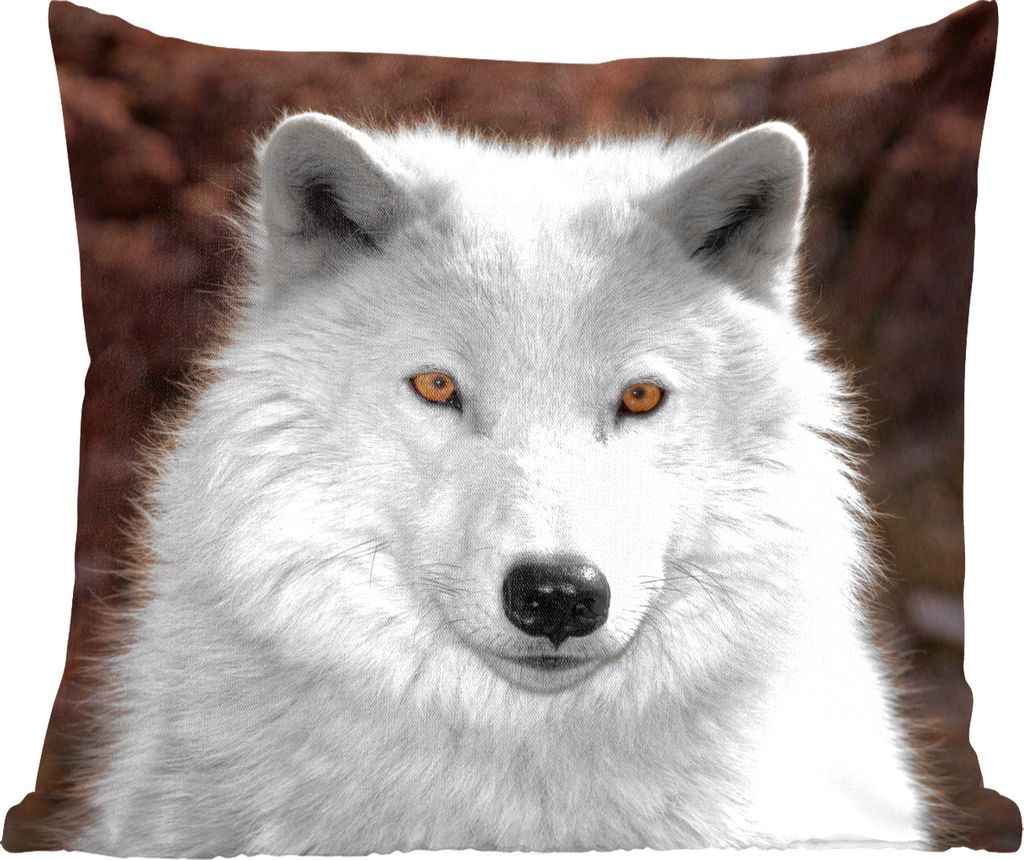 MuchoWow Zierkissen Sofakissen Wohnzimmer Dekokissen 40x40 cm Wolf - Weiß - Porträt - Foto Kissen - Schlafzimmer Dekoration