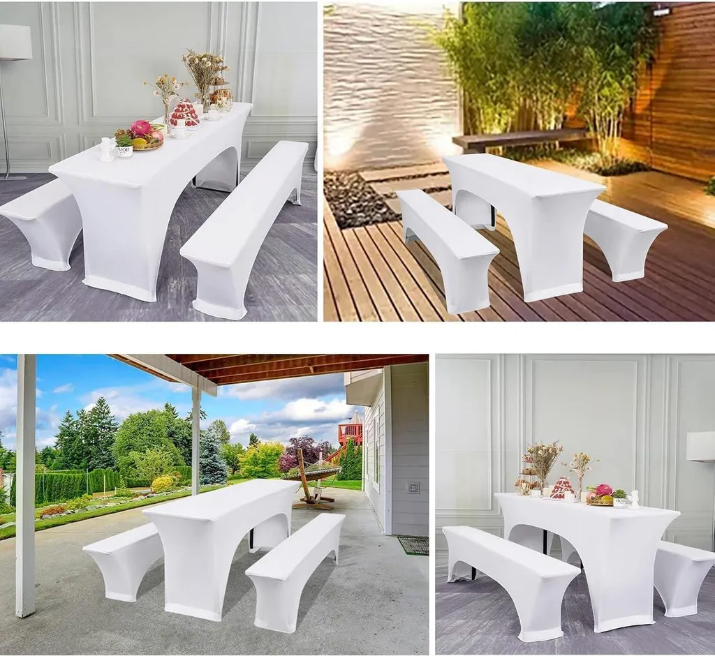 Set de housses pour tables de bière blanches 220x50cm élastique pack de 3 - 5