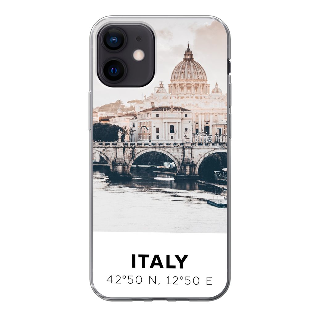 MuchoWow Handyhülle Schutzhülle Hülle für iPhone 12 Italien - Brücke - Fluss Silikon Softcase Handy Hülle - Schutzhülle