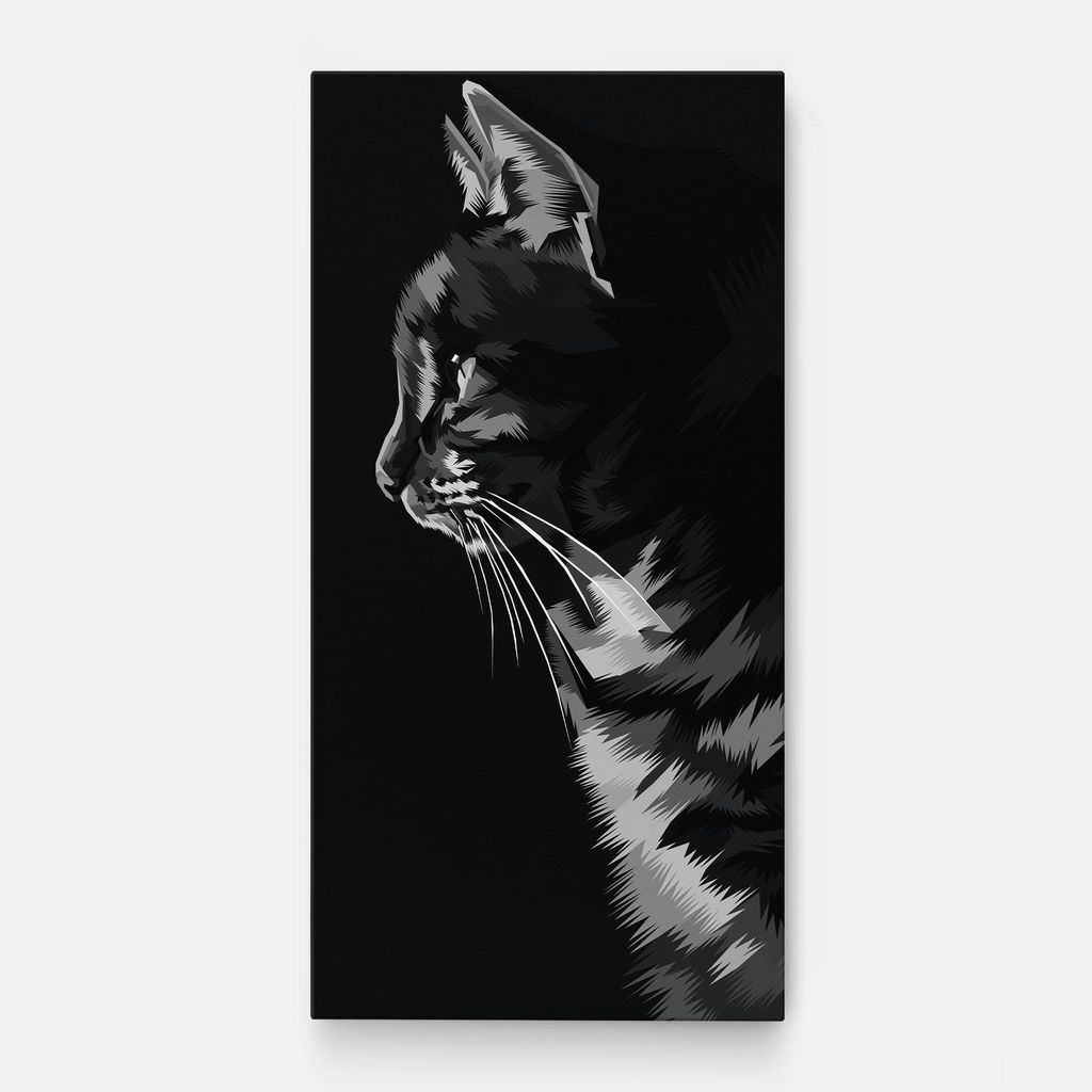 ARTHUB Leinwandbild 60x120 cm, Black Grey Cat | Wohnzimmerdekoration, Hängende Bilder, Wanddekoration, Heimdekoration, Moderne, Schwarz-Weiß