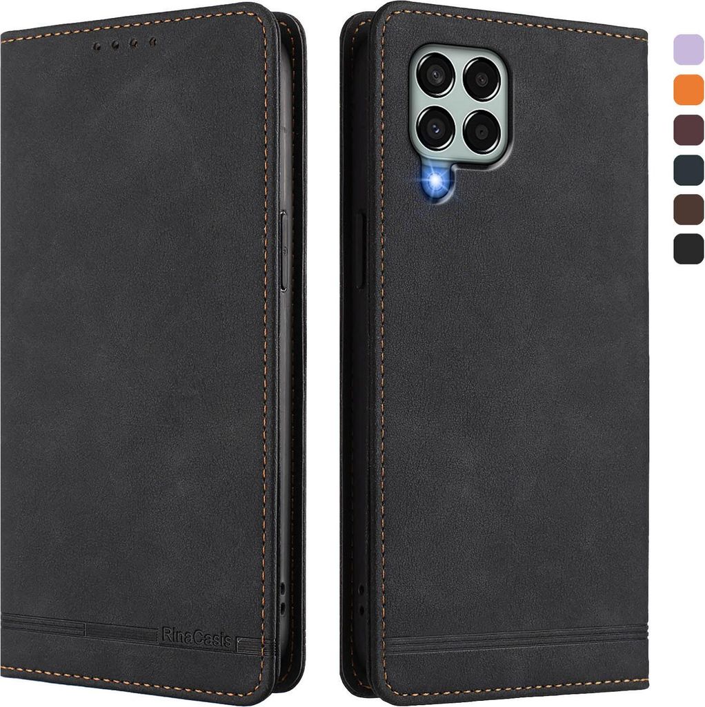 Hülle für Samsung Galaxy M33 5G, Retro Kunstleder Ständer Klapphülle mit Kartenfächer und Magnetische Schwarz