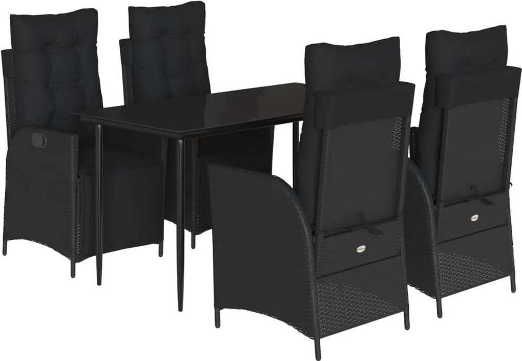 vidaXL 5-tlg. Garten-Essgruppe mit Kissen Schwarz Poly Rattan