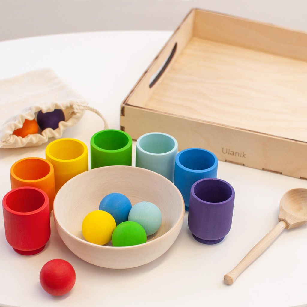 Ulanik Rainbow Peg Dolls And Balls In Cups Toddlers Montessori