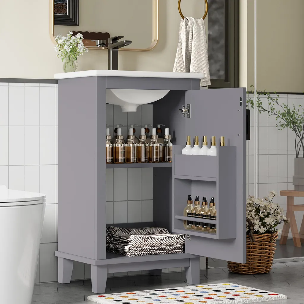 Fortuna Lai Meuble de Salle de Bain Gris 51x34x83cm avec Vasque Intégrée