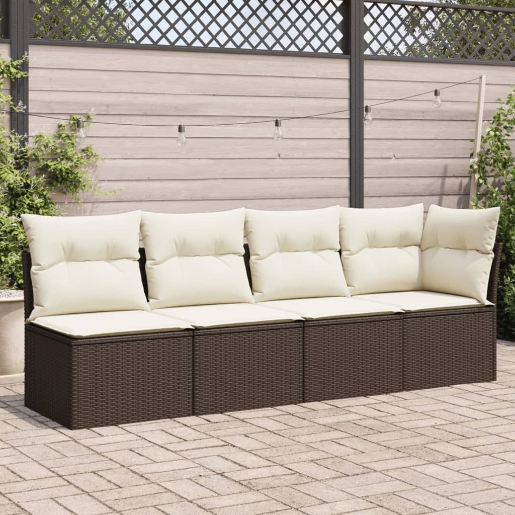 ZMH Gartensofa mit Kissen 4-Sitzer Braun Poly Rattan