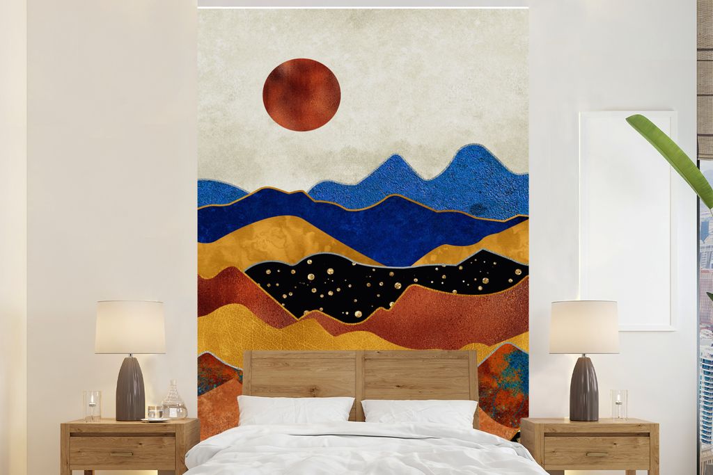 MuchoWow Fototapete für Wohnzimmer oder Schlafzimmer Wandtapete Vinyl Motivtapete Blau - Gold - Marmor - 180x280 cm - Wallpaper