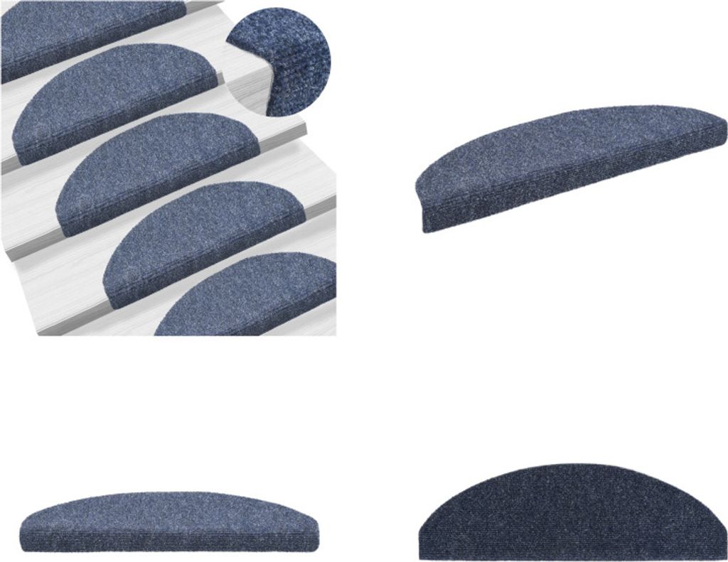 vidaXL 15 tlg Selbstklebende Treppenmatten Nadelvlies 65x21x4cm Blau - Treppenmatten - Stufenmatten - Treppenteppiche - Treppendekorationen