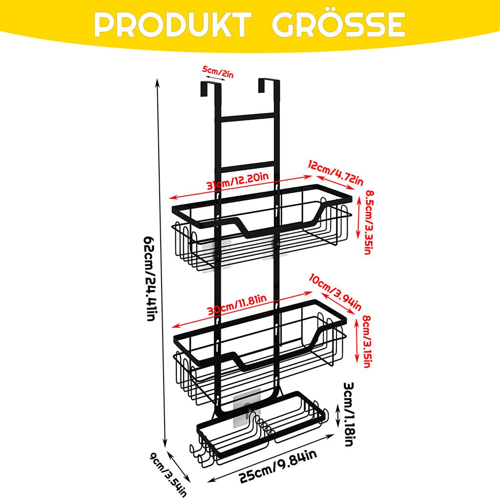 Duschablage zum Hängen Schwarz,Duschregal mit 2 Duschkörben Produktbild 3