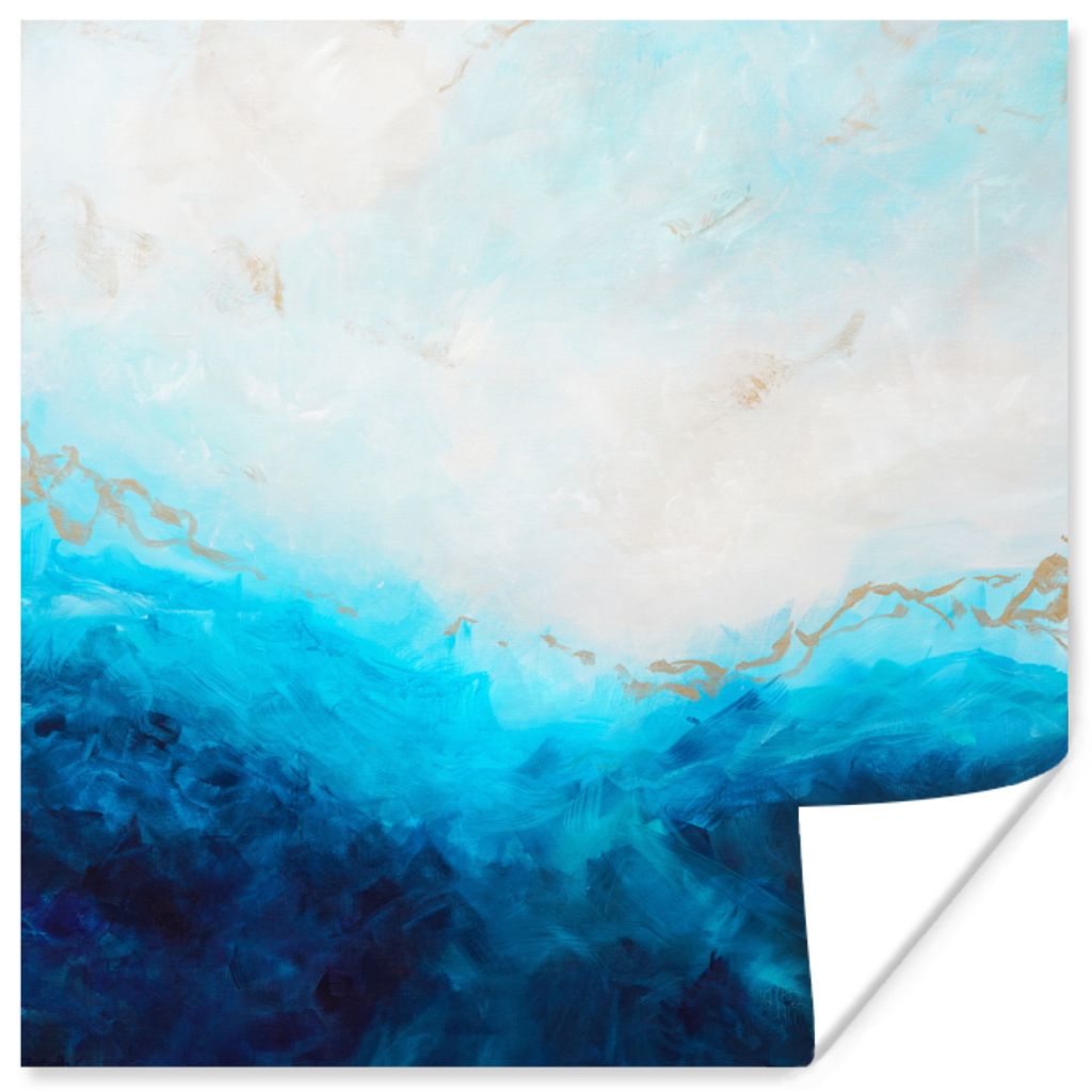 MuchoWow Poster Farbe - Meer - Blau - Abstrakt - Gold 30x30 cm - Wandposter - Printing