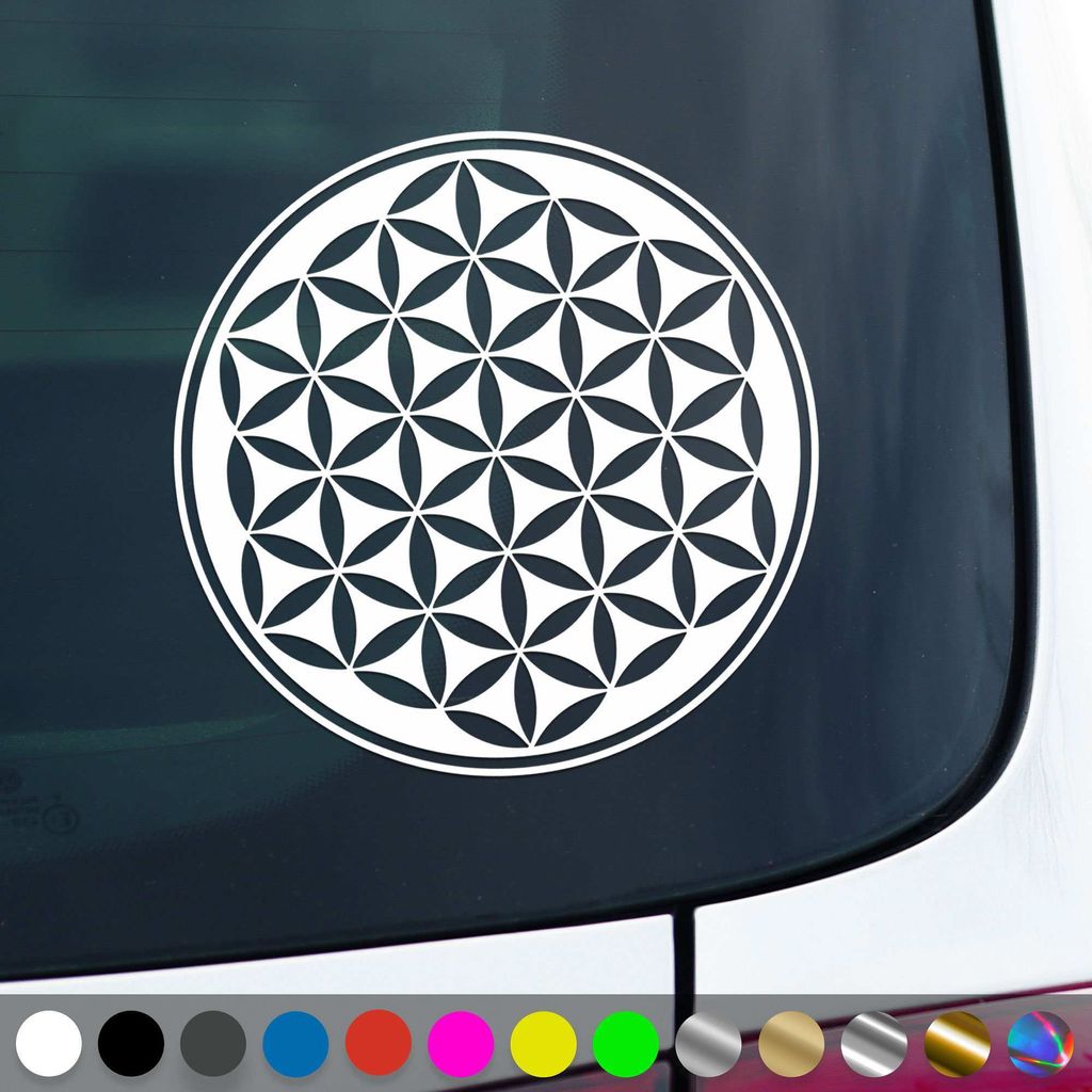PantherPixel Blume des Lebens Aufkleber Yoga Mandala Lebensblume Sticker Auto Geschenkidee Farbe Weiss