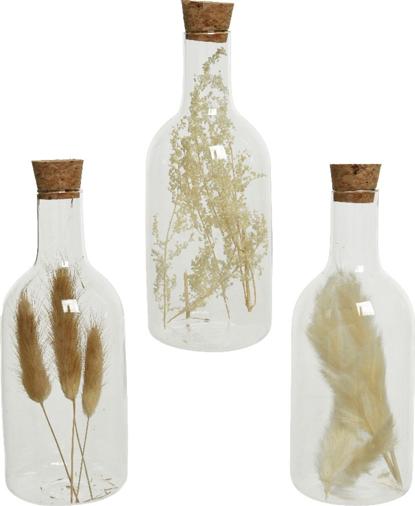 Glasflasche mit Trockenblumen gefüllt 17cm creme 1 Stück Produktbild 