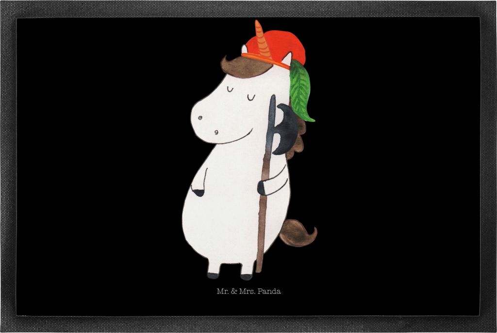 Mr. & Mrs. Panda fußmatte Einhorn Junge 50 x 75 cm - Schwarz - Geschenk, Schmutzmatte, flurmatte, Mittelalter, Unicorn, Schmutzfangteppich, Sauber...