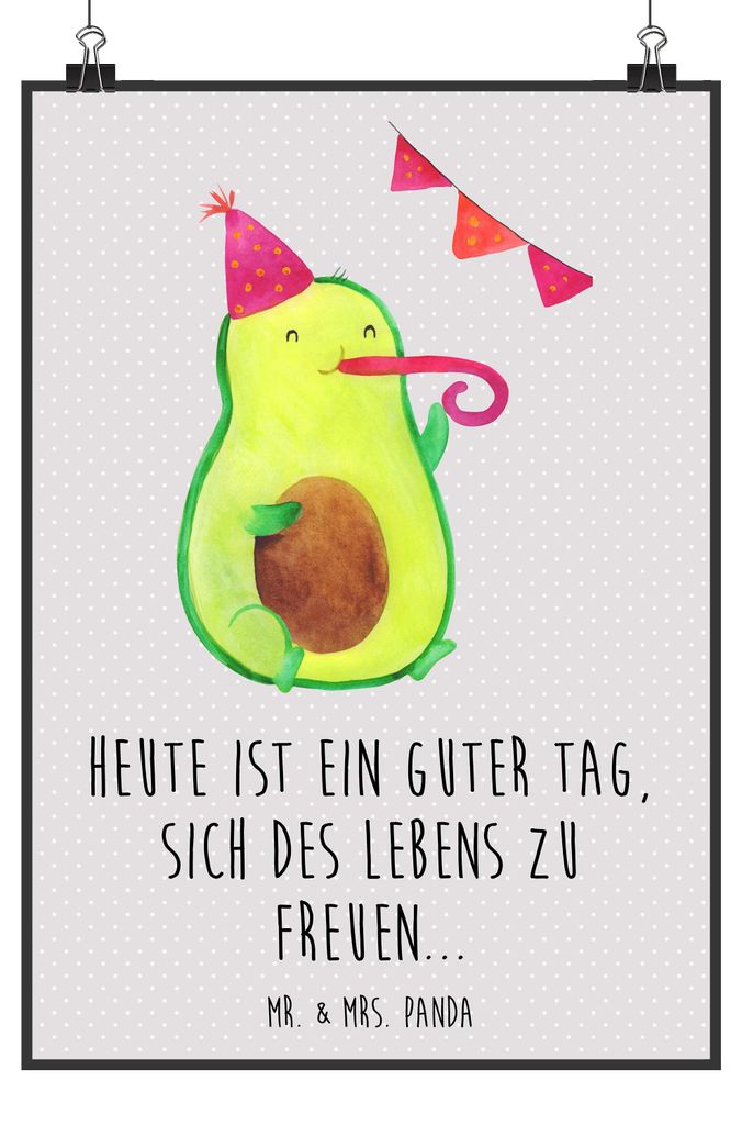 Mr. & Mrs. Panda Bild Avocado Party DIN A2 - Grau Pastell - Geschenk, wanddeko, Geburtstag, Jubiläum, Kunstdruck, Glücklich, Happy Birthday, druc...