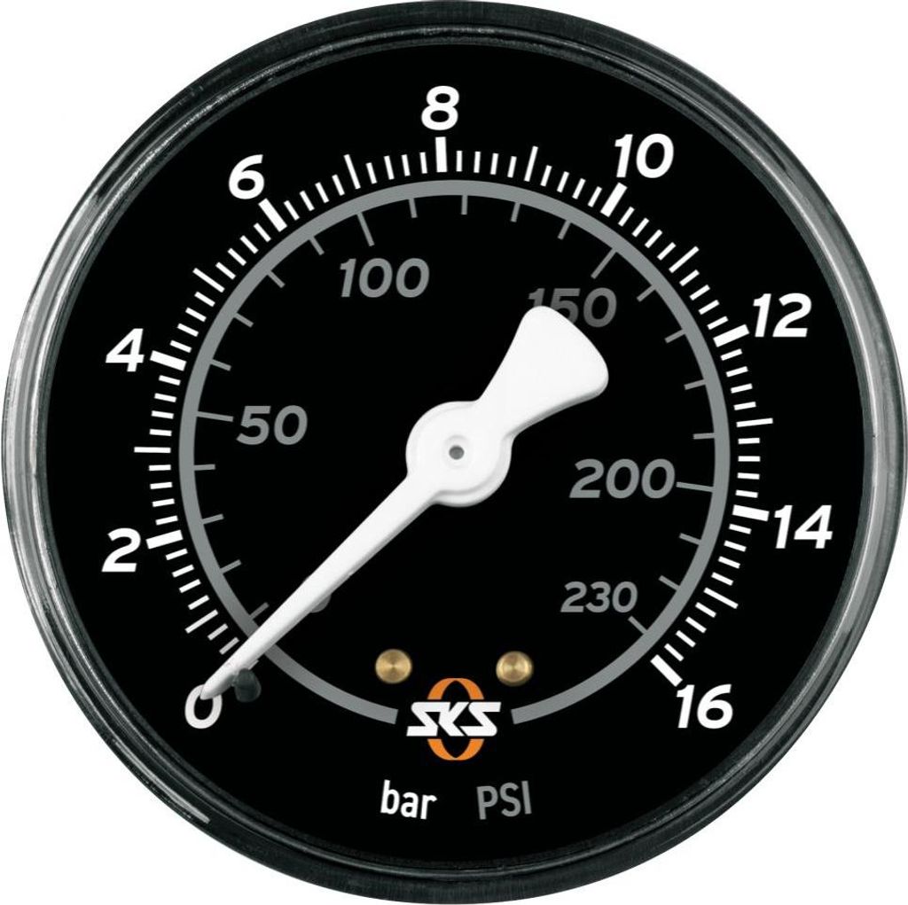 SKS Ersatzmanometer 63 mm, BAR, 16 bar/230 psi, für Rennkompressor Standpumpe...