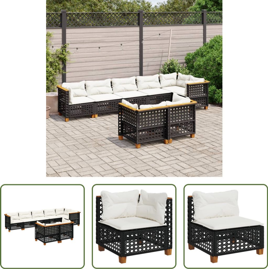 The Living Store 8-tlg. Garten-Sofagarnitur mit Kissen Schwarz Poly Rattan