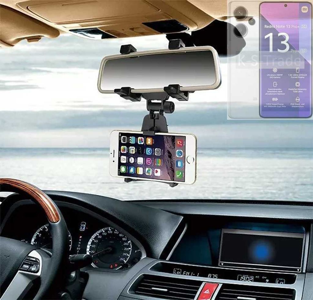 K-S-Trade Smartphone Halterung kompatibel mit Xiaomi Redmi Note 13 Pro + 5G Rückspiegel Halterung schwarz Auto Halterung KFZ Halter