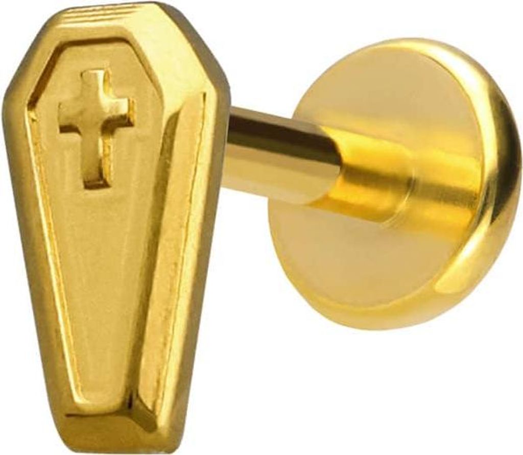 Ohrpiercing, Nasenpiercing Titan Labret mit Push Fit SARG Gold Stablänge: 5mm | Stabstärke: 1mm