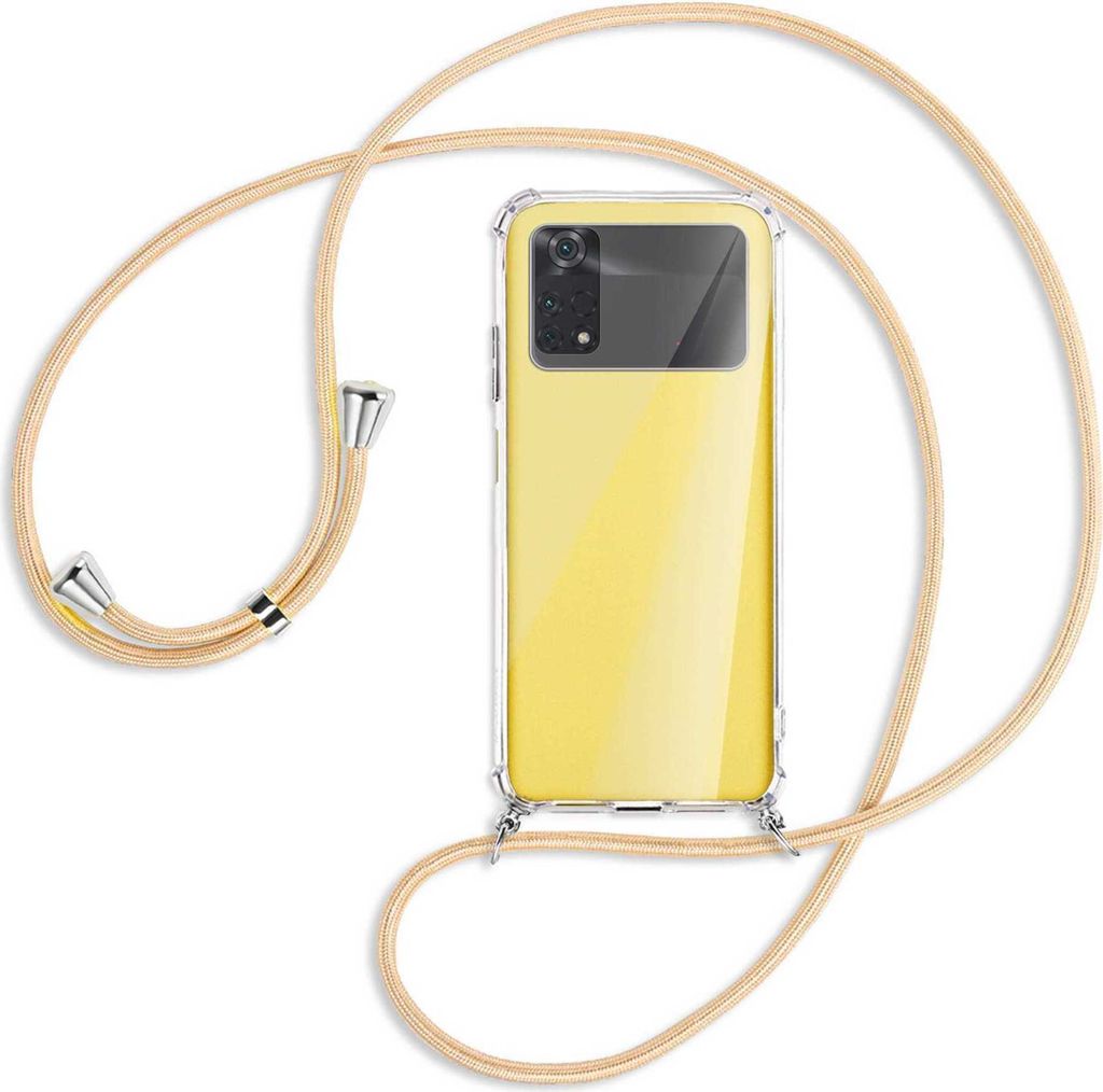 Handykette Backcover-Schutzhülle mit Band (Metall silberfarben) für Xiaomi Poco M4 Pro 4G - Goldkordel