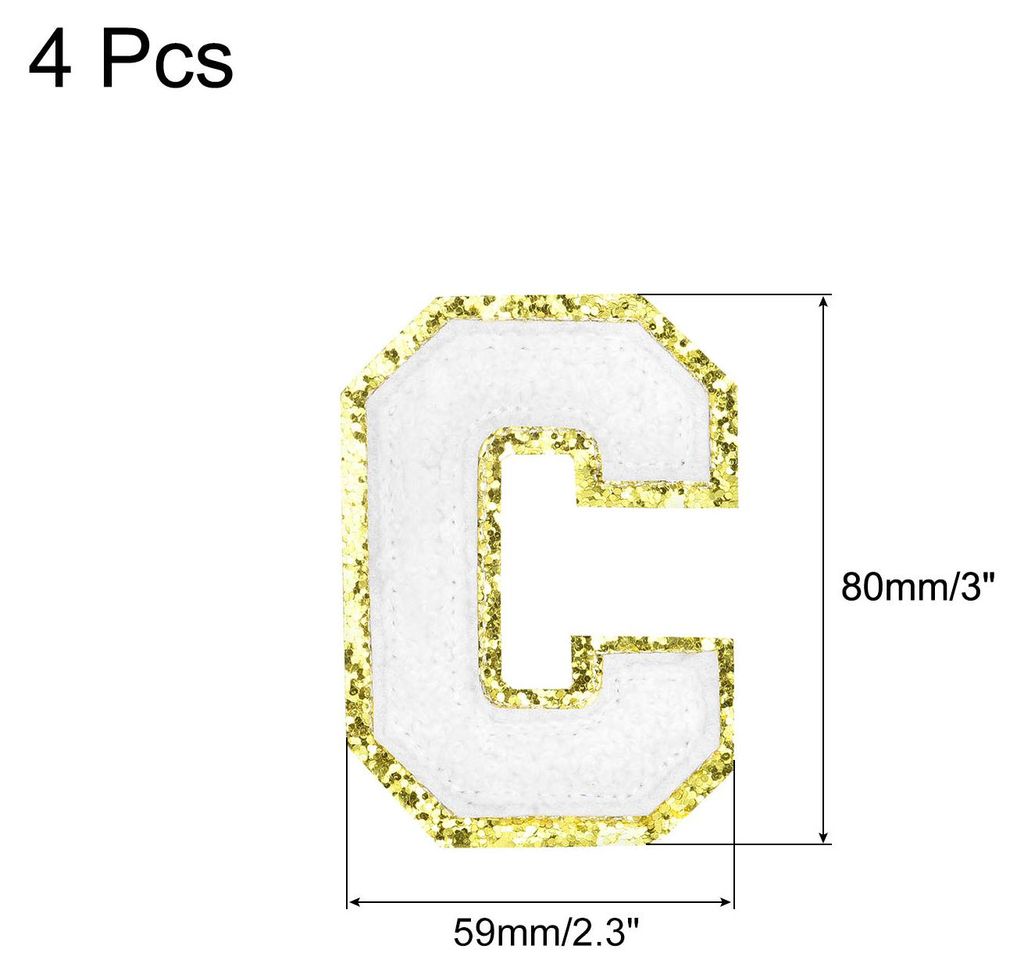 4 Stš¹ck Buchstaben zum Aufbš¹geln, Selbstklebende Chenille Buchstaben C mit Gold Rand, Gestickter Patch zum Aufbš¹geln fš¹r Kleidung, Tasc...