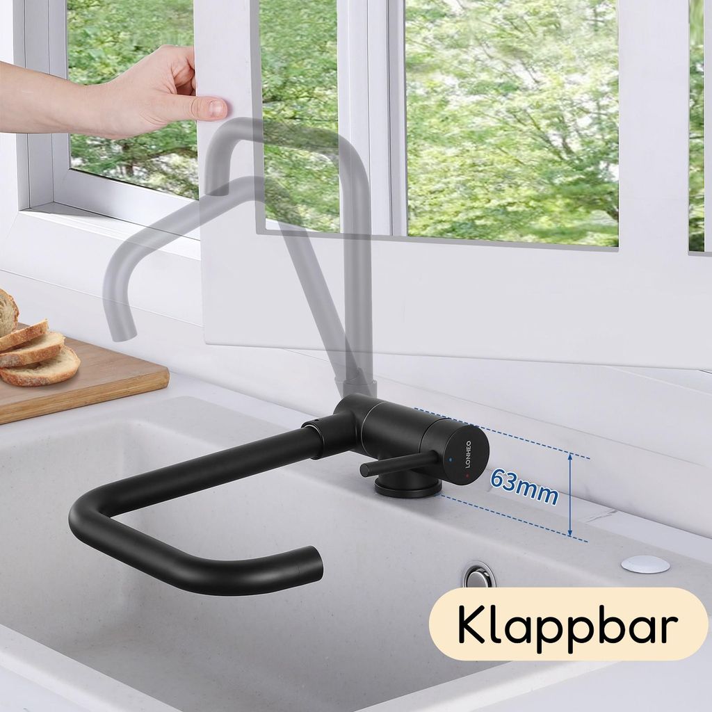 90° Klappbar Wasserhahn Küche, 360° Drehbar Produktbild 