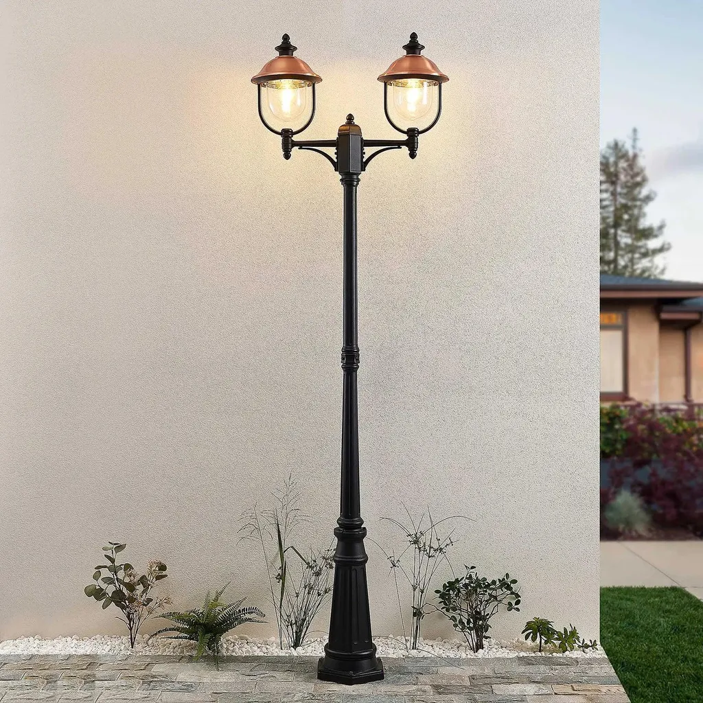 Lampadaire de jardin double tête Apollo extensible 252 cm en alu robuste