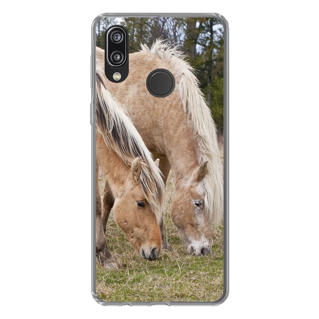 MuchoWow Handyhülle Schutzhülle Hülle für Huawei P20 Lite (2020) Zwei grasende Fjordpferde auf einer Wiese Silikon Softcase Handy Hülle - Ka...