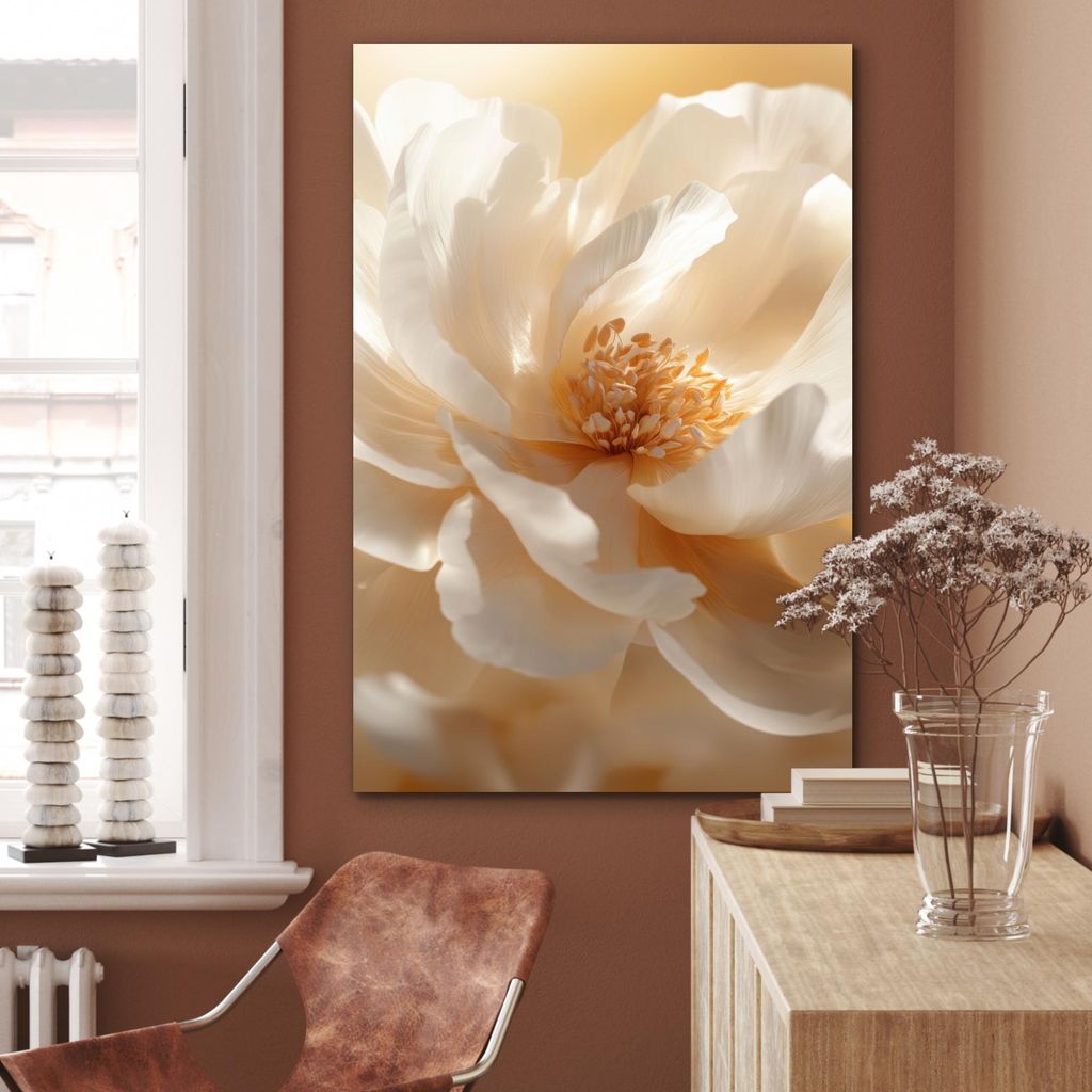 MuchoWow Wanddekoration Metall Metallbild Wandkunst 60x90 cm Nahaufnahme - Pfingstrose - Weiß MuchoWow Aluminium Gemälde - Wandbilder - Aluminium