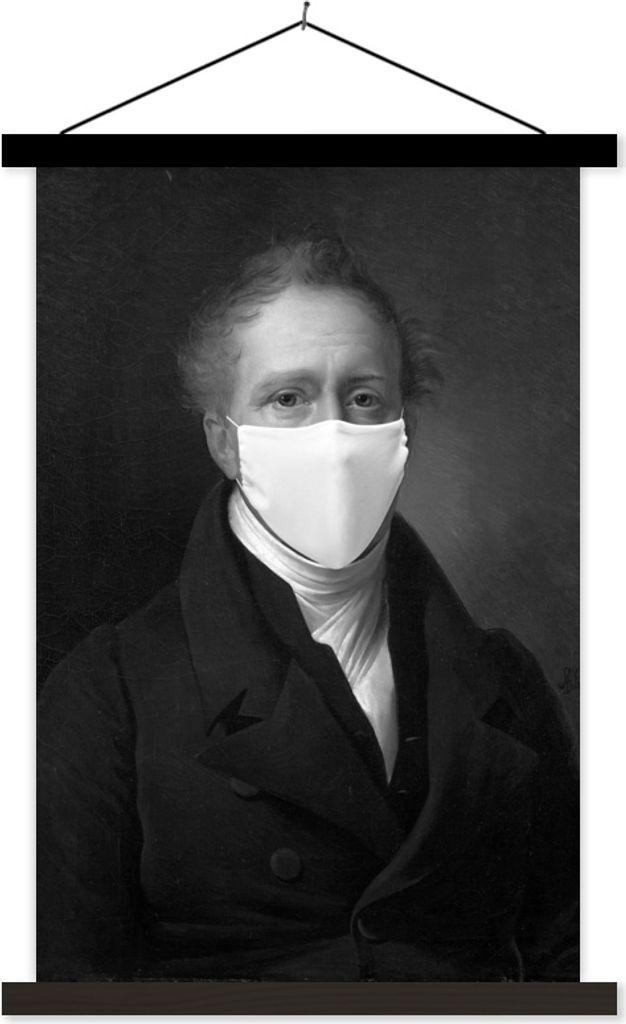 MuchoWow Textilposter Daniel Francis Schas mit einem weißen Mundschutz - Gemälde von Alexandre Jean Dubois Drahonet - schwarz-weiß 60x90 cm mi...