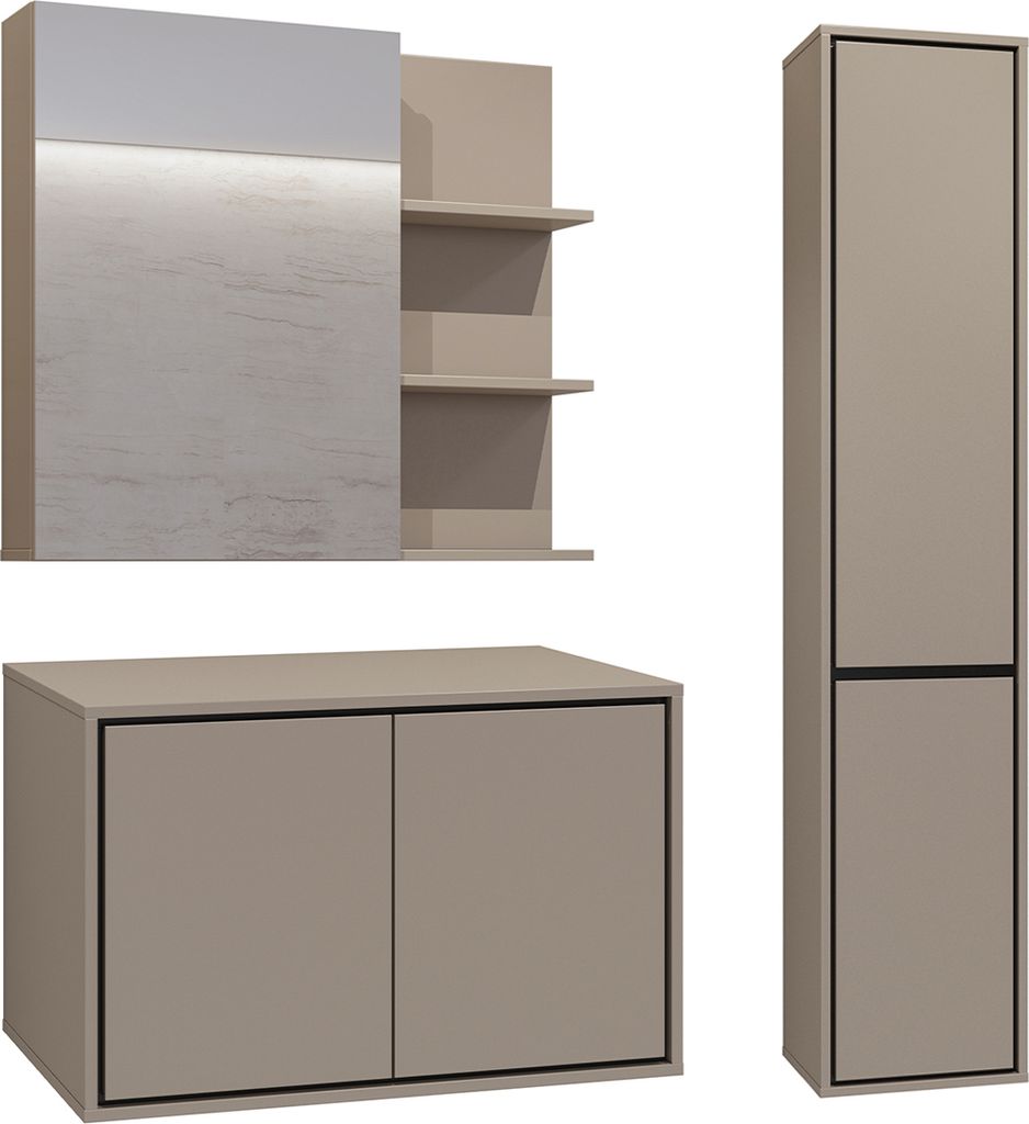 Doppelwaschtisch und Hängesäule 78cm Sophéa, Taupe