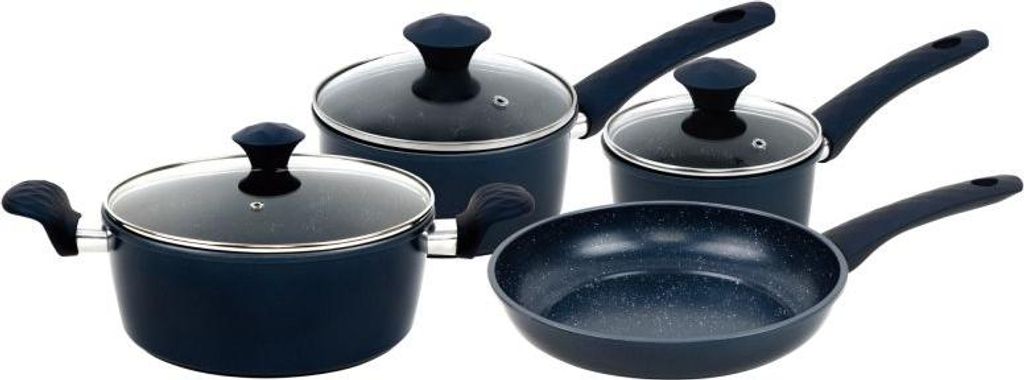 Herzberg HG-04685BLU: 7-Teiliges Kochgeschirrset aus Gusseisen mit Marmorbeschichtung - Blau