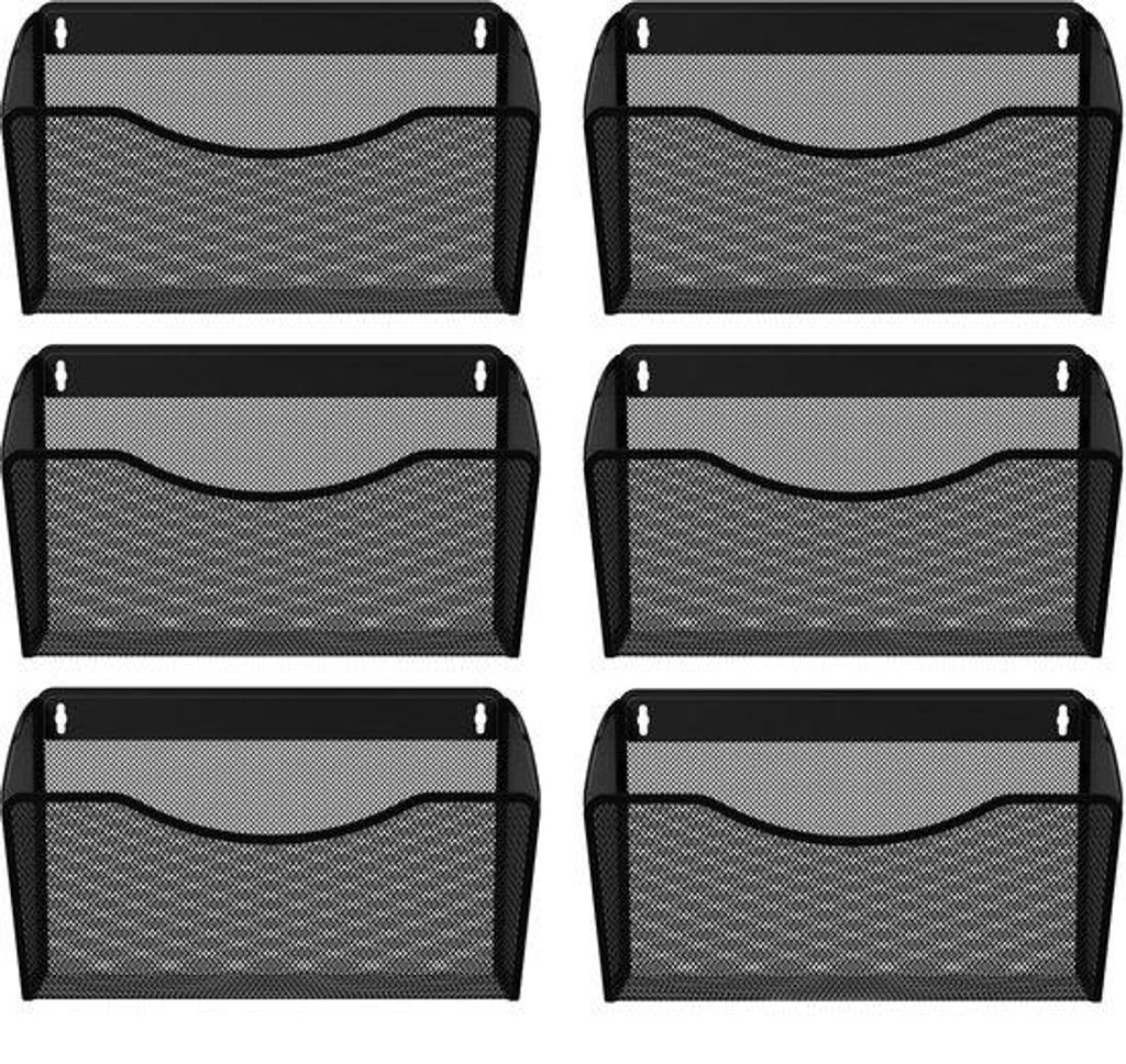 Schwarze Metall-A4-Organizer-Wandhalter für Dokumente und Magazine, 6-fach