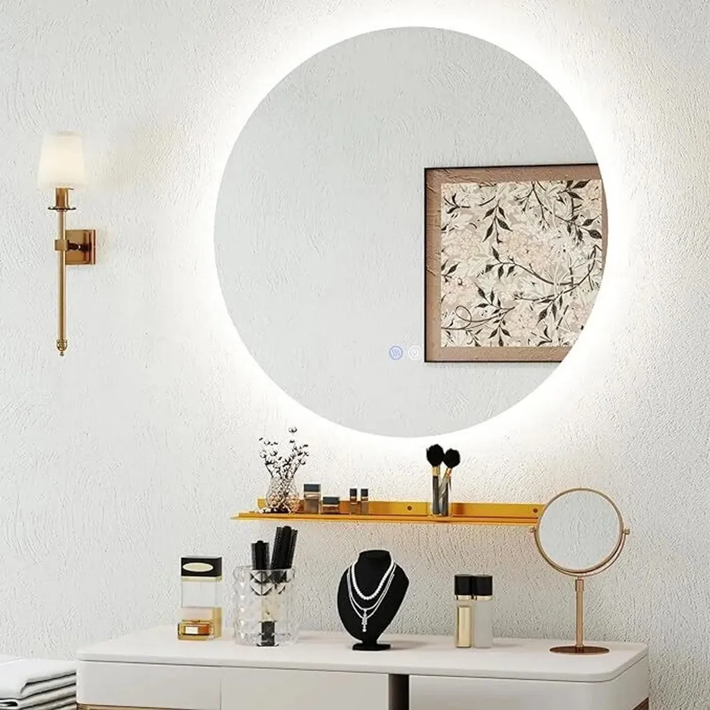 Miroir mural LED rond 60 cm rétroéclairé avec fonction anti-buée active