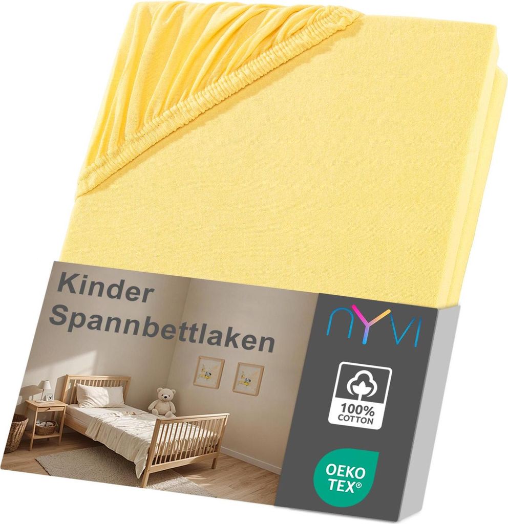 NYVI Kinder Spannbettlaken Junior 70x140 cm gelb für Kinderbettmatratzen bis 12cm Höhe - Weich & Anschmiegsam, Rundumgummizug, Bügelfrei