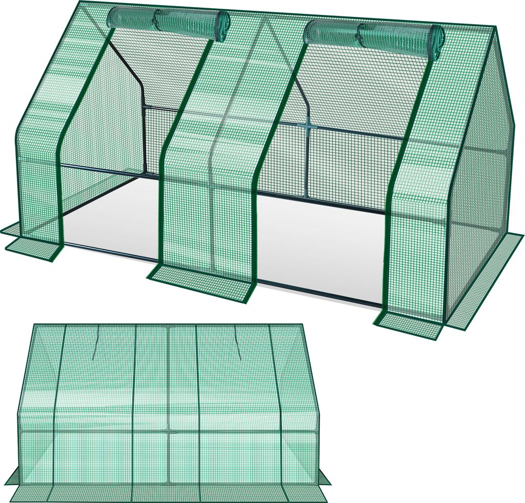Hengda Mini Gewächshaus 180x90x90cm Foliengewächshaus für draußen Treibhaus mit Reißverschluss und 2 Fenstern Gitternetzfolie Grün