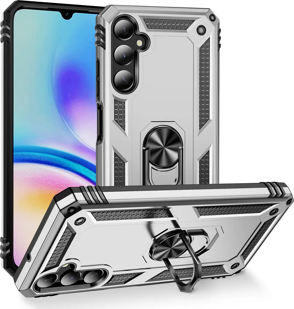 Custodia Samsung Galaxy A05S Antiurto Argento con Anello Magnetico