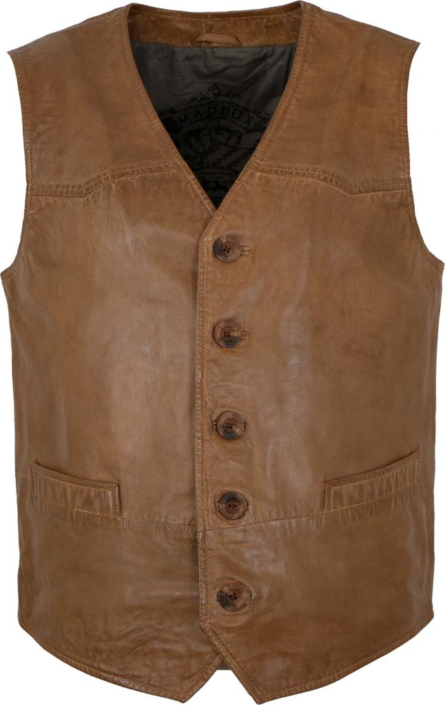 MADDOX - Herren Lederweste Lammnappa cognac : 50