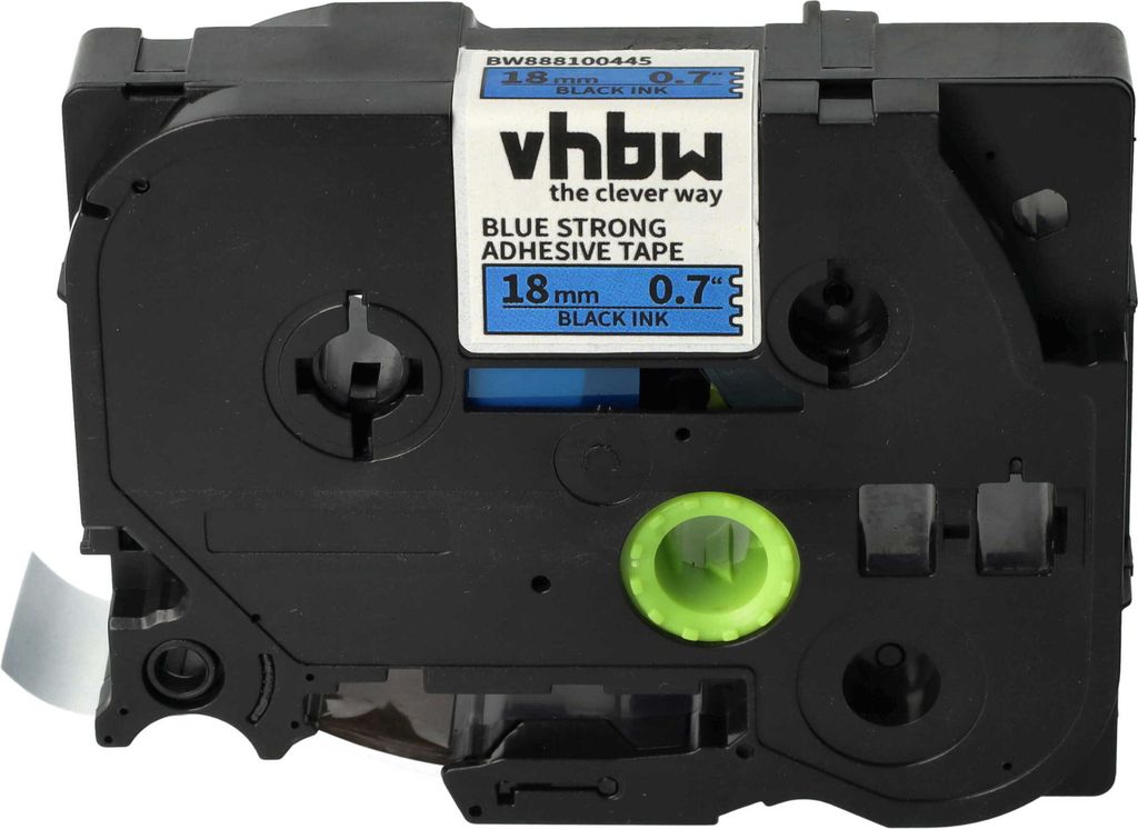 vhbw Schriftband-Kassette kompatibel mit Brother PT 340C, 310CC, 340, 320, 330 Etiketten-Drucker 8m x 18mm Schwarz auf Blau, Extra Stark, Laminiert