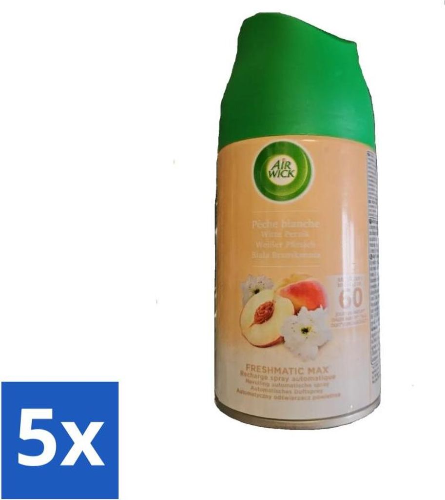 Air Wick - Lufterfrischer Nachfüller - Weißer Pfirsich - Automatisches Spray - 250 ml - Vorteilspack - 5 Stücke