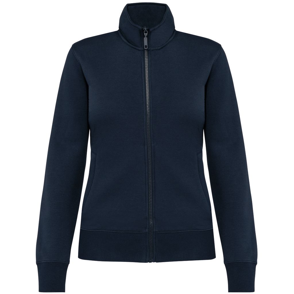 Damen Fleecejacke, gebürstet, körpernaher Schnitt, hochgeschlossener Kragen, LSF-Behandlung.