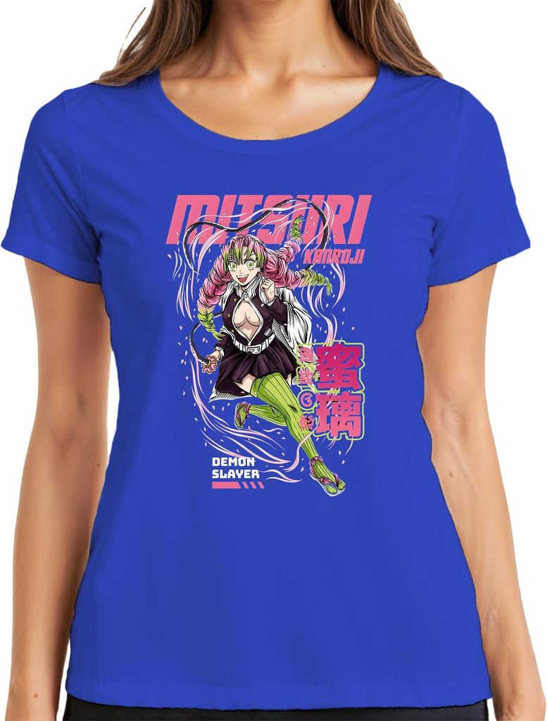 Mitsuri Kanroji Demon Slayer Love Hashira Anime Manga Pink Kawaii Damen T-Shirt, Blau, M